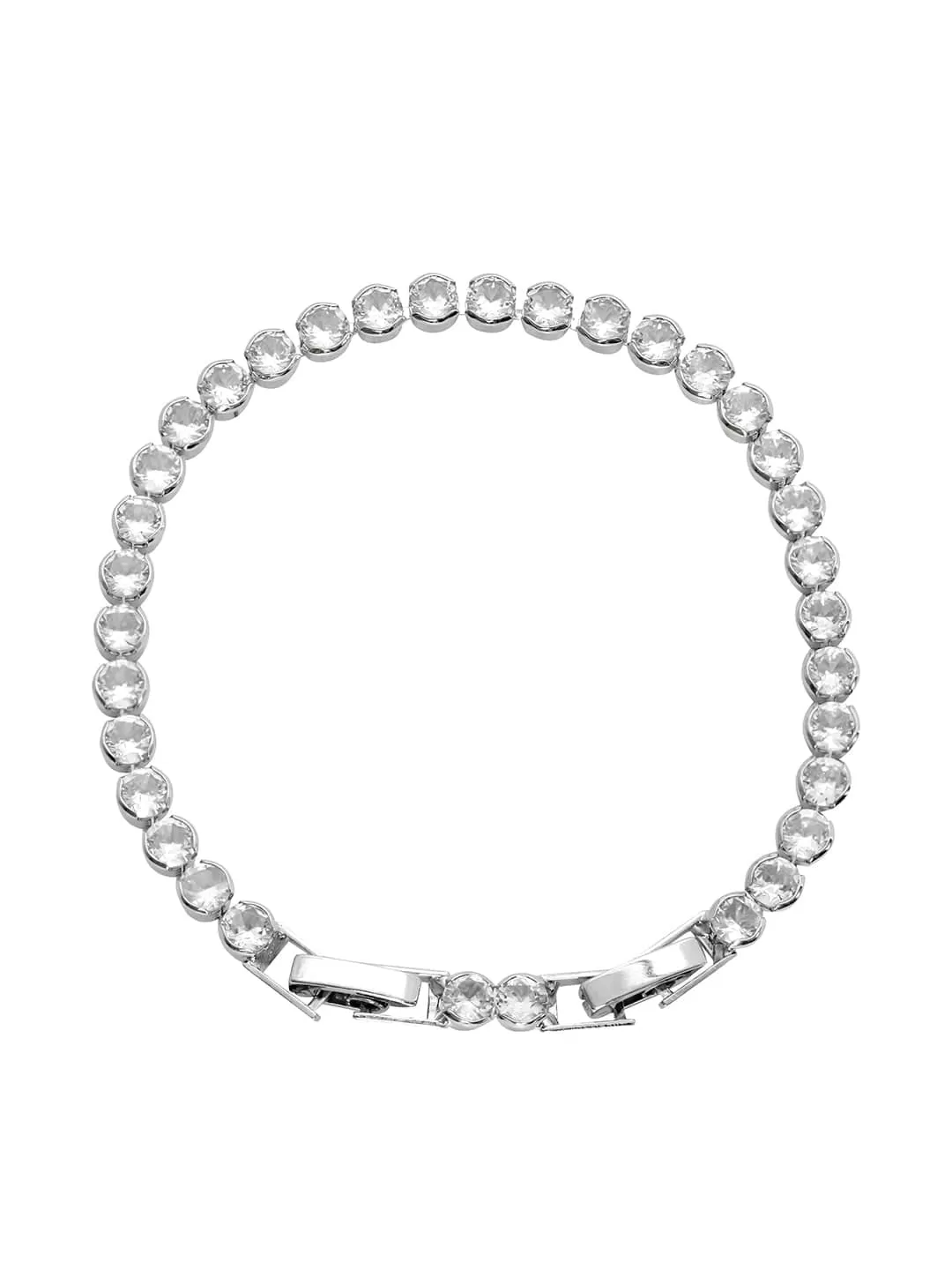 Rubans Voguish Rhodium-Plated Zirconia Studded Stunning Tennis BraceletÂ 